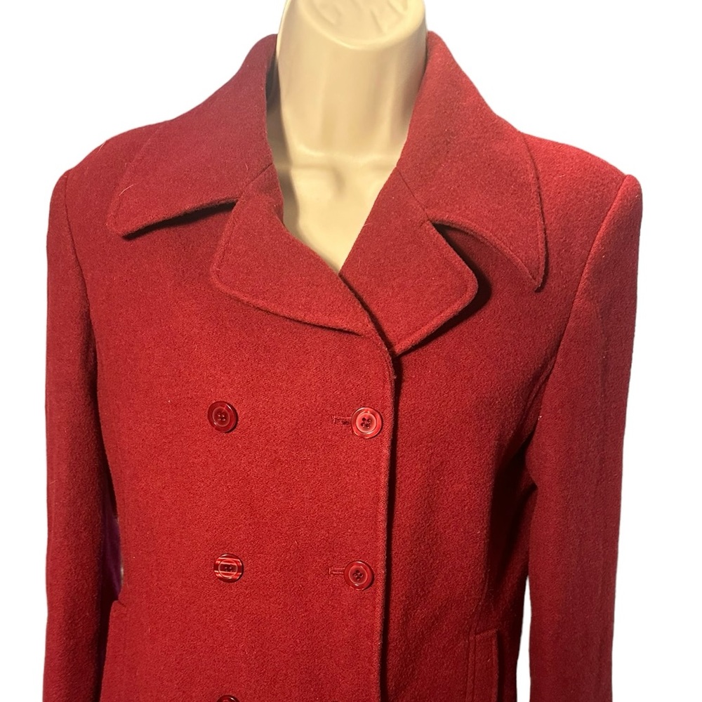 Ann Taylor Dark Maroon Red Double Breasted Wool Blend‎ Pea Coat size 6 Lined